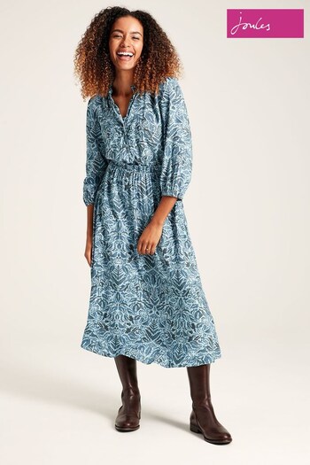 Joules Josie Blue Frill Waist Dress (546064) | £54.95