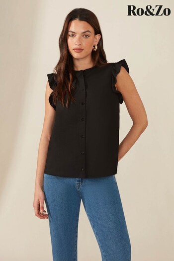 Ro&Zo Frill Shoulder Black Sleeveless Shirt (546438) | £49