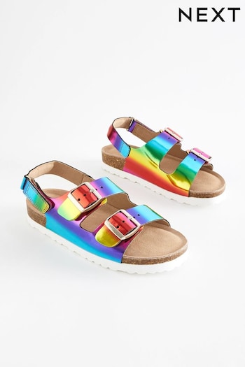 Multicolour Rainbow Leather Standard Fit (F) Two Strap Corkbed Sandals Shirt (546444) | £19 - £26