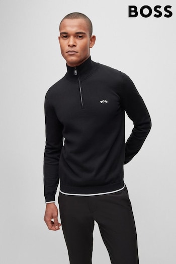 BOSS Black BOSS Curved-Logo Zip-Neck Sweater in Organic Cotton (546453) | £159