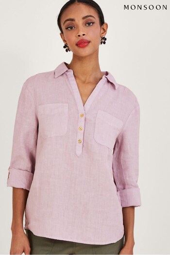 Monsoon Purple Pocket Detail Collared Linen Shirt (546748) | £55