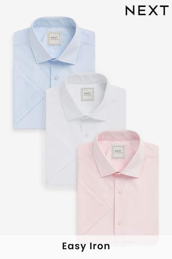 White/Blue/Pink Slim Fit Easy Care Short Sleeve Shirts 3 Pack (546830) | £48