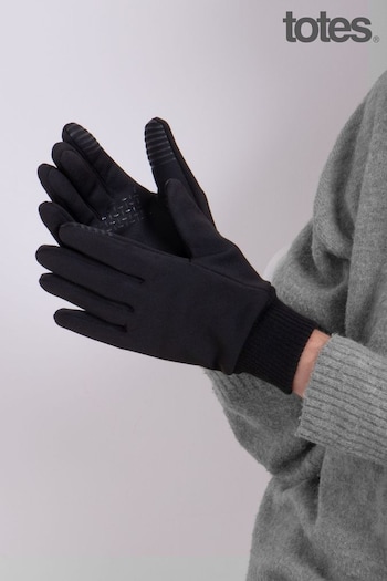 Totes chain-jacquard Black Ladies Smartouch Thermal Lined Stretch Gloves (546874) | £12