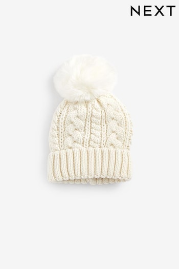 White Cable Knit Pom Pom Beanie Hat (3mths-16yrs) (546958) | £6 - £10