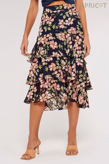 Apricot Black Multi Soft Floral Chiffon Tiered Skirt (547083) | £35