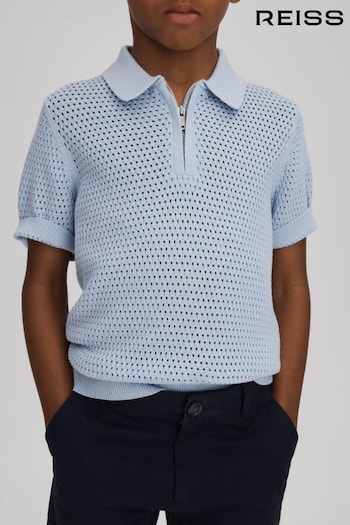 Reiss Soft Blue Burnham Textured Half-Zip Polo T-Shirt (547100) | £36