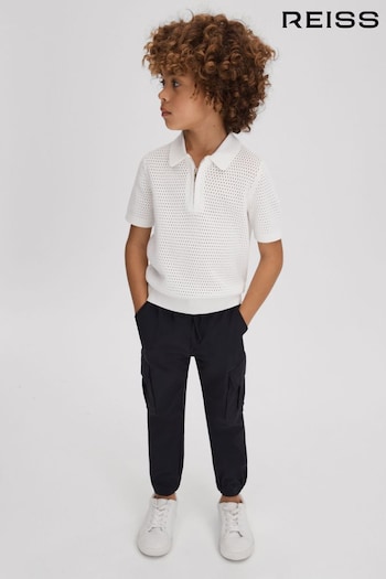 Reiss Optic White Burnham Textured Half-Zip Polo T-Shirt (547133) | £36