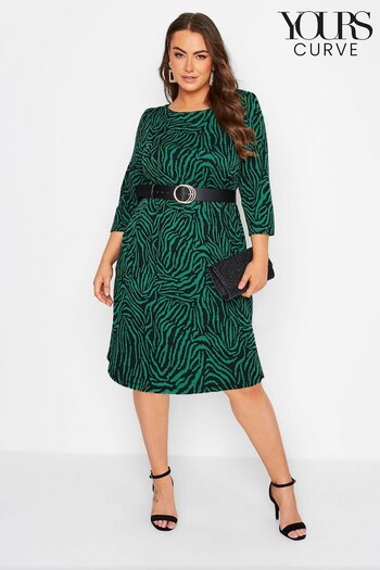 Yours Curve Green London Knitted Jacquard Animal Print Pocket Dress (547288) | £38