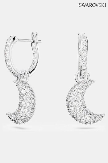 Swarovski White Luna Pierced Earrings Mini Rhodium Shiny Clear (547573) | £95