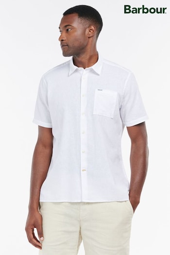 Barbour® White Nelson Linen Blend Short Sleeve Shirt (547583) | £65