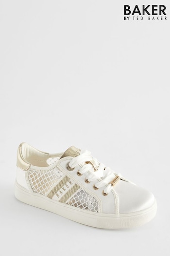 Baker by Ted Baker Girls Ivory Diamanté Lace Up Trainers (547609) | £44 - £46