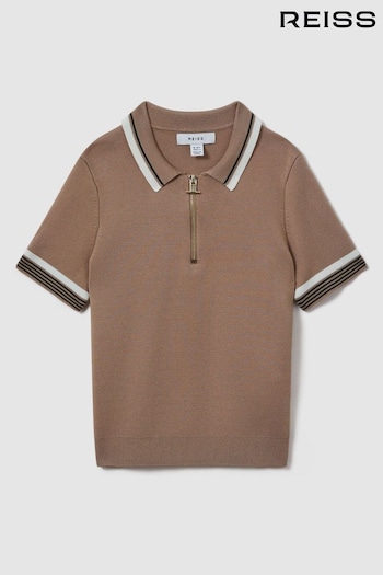 Reiss Warm Taupe Chelsea Junior Half-Zip dispon Polo Shirt (547657) | £38
