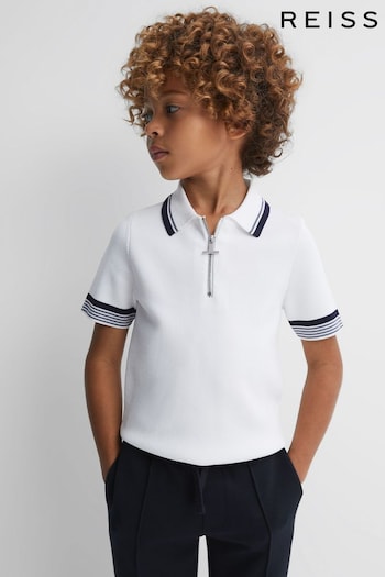 Reiss Optic White Chelsea Half-Zip Polo Shirt (547721) | £42