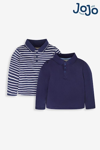 JoJo Maman Bébé Navy Ecru Stripe 2-Pack Polo Shirts (547836) | £22