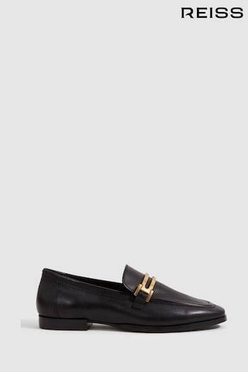 Reiss Black Angela Leather Rounded Loafers (547989) | £158