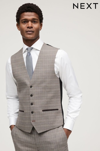 Taupe Trimmed Check Suit: Waistcoat (548025) | £50