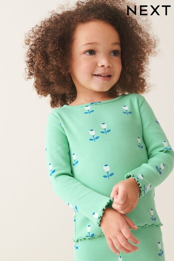 Green Flower T-Shirt Cotton Rich Long Sleeve Rib T-Shirt (3mths-7yrs) (548151) | £5 - £7