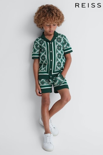 Reiss Green Multi Jack Knitted Elasticated Waistband Shorts spodnie (548329) | £36