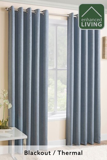 Enhanced Living Duck Egg Blue Vogue Ready Made Thermal Blackout Eyelet Curtains (548374) | £25 - £50