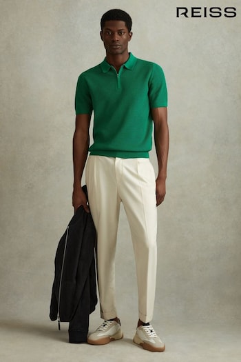 Reiss Bright Green Burnham Cotton Blend Textured Half Zip Polo Shirt (548444) | £98