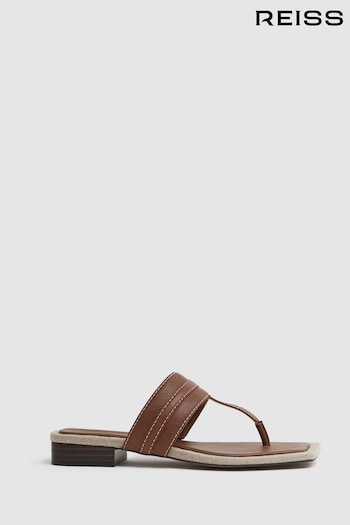 Reiss Tan Quinn Leather Strap Thong Influence Sandals (548452) | £148
