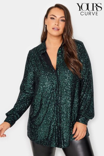 Yours Curve Green London Sequin Shirt (548664) | £49