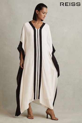 Reiss Cream/Black Emersyn Colourblock Draped Maxi Dress (548681) | £238