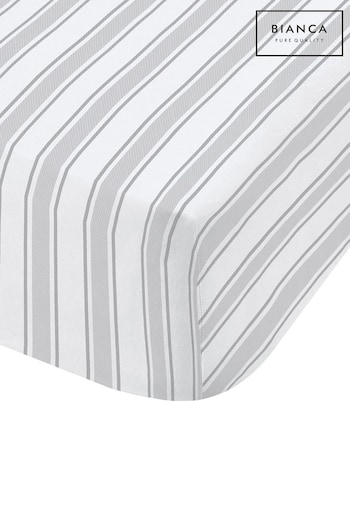 Bianca Grey Check/Stripe Fitted Sheet (548948) | £14 - £18