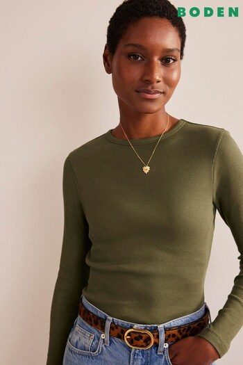 Boden Green Cotton Ribbed Long Sleeve Top (548981) | £35