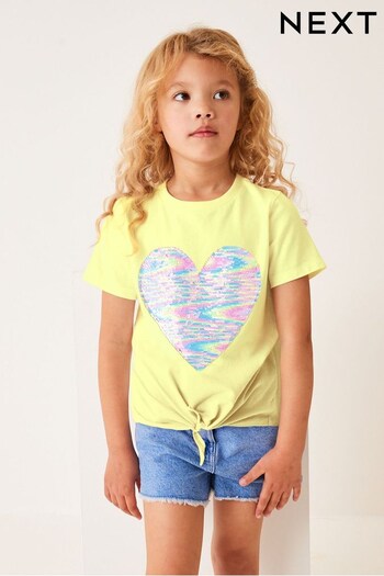 Yellow Heart Short Sleeve Sequin T-Shirt (3-16yrs) (548997) | £9 - £14