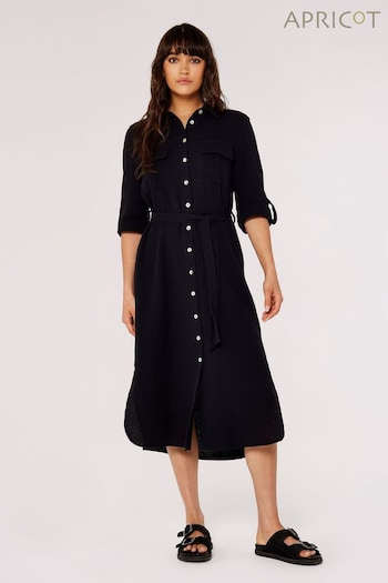 Apricot Black Apricot Tera Black 2 Pocket Midi Shirt Dress (549124) | £39