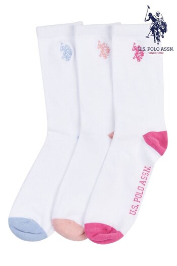 U.S. Polo fit Assn. Womens High Contrast White Socks 3 Pack (549144) | £15