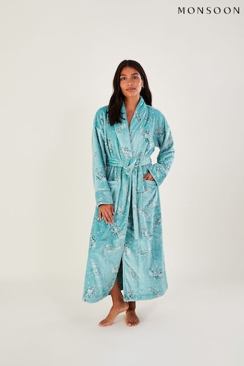 Monsoon Blue Feather Print Foil Dressing Gown (549250) | £60