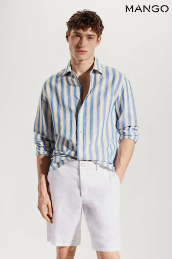 Mango Blue Regular-Fit Striped Linen Shirt (549319) | £50
