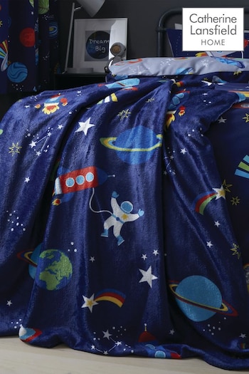 Catherine Lansfield Blue Teddy Lost In Space Cosy Fleece Throw (549337) | £16