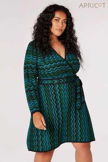 Apricot Blue Chevron Knit Faux Wrap Dress (549515) | £50