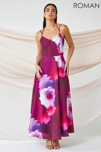 Roman Pink Luxe Floral Fit & Flare Maxi Dress (549669) | £135
