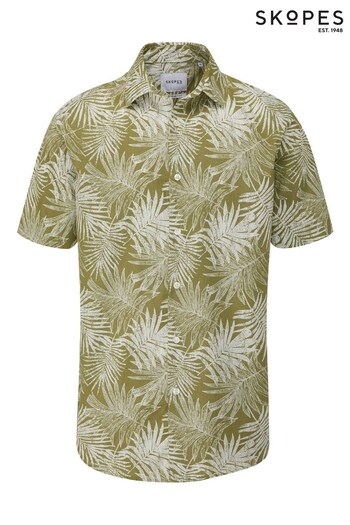 Skopes Tailored Fit Olive Tropical Print Cotton Casual Shirt (549854) | £39