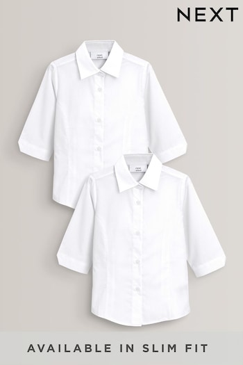White Slim Fit 2 Pack Three Quarter Sleeve School Blouses (3-17yrs) (549965) | £10 - £15