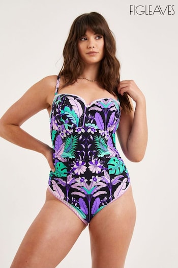 Figleaves Purple Frida Underwired Bandeau Swimsuit Longer Length (550054) | £52