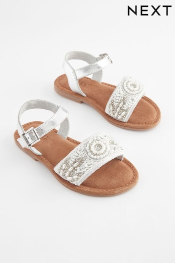 White Beaded Leather Occasion Sandals (550079) | £22 - £29