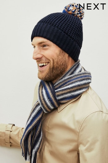 Neutral/Grey Scarf and Bobble office-accessories Hat Set (550108) | £26
