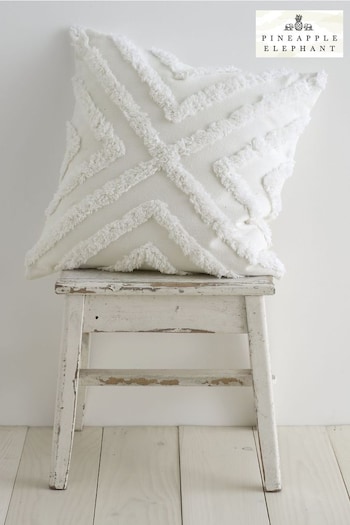 Pineapple Elephant White Diamond Tufted Cotton Cushion (550392) | £20