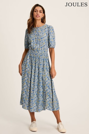 Joules Adele Blue Floral Button Down Midi Dress with Slit (550420) | £54.95