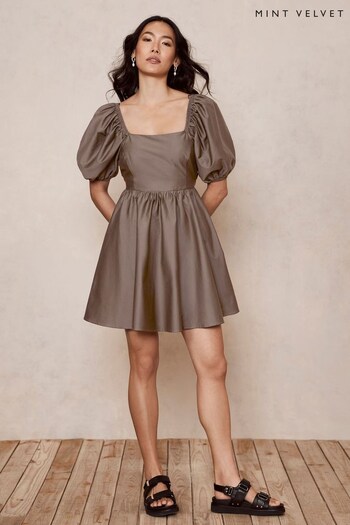 Mint Velvet Brown Puff Sleeve Mini Dress (550430) | £119