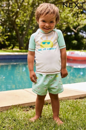 Green/White Smiles Sunsafe Top and Shorts Set (3mths-7yrs) (550494) | £14 - £18