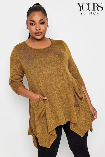Yours Curve Brown Knitted Pocket Top (550528) | £22