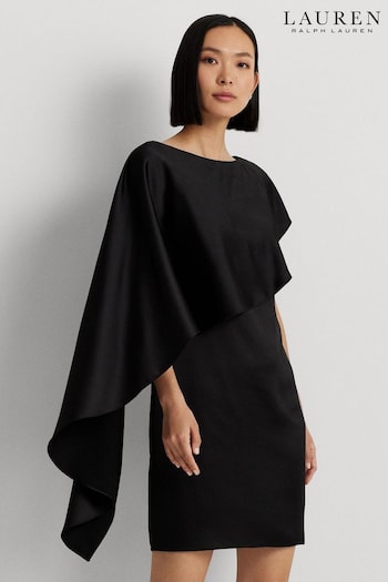 Lauren Ralph Lauren Hiliaycee Satin Cape Cocktail Black Dress (550607) | £299