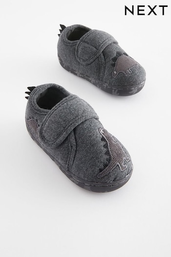 Grey Dino Touch Fastening Cupsole Print Slippers (550669) | £11 - £13