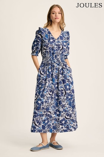 Joules Rosalie Navy V-Neck Frill Dress Fitted (550756) | £79.95